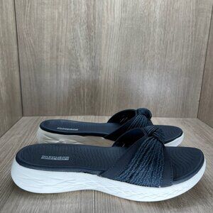 Skechers On the GO 600 Sunrise Slide Sandals Womens 9 Knit Stretch Slip On Navy